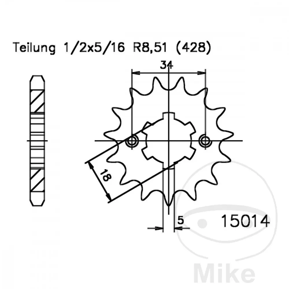 Esjot přední ozubené kolečko 13Z typ řetězu 428 šířka vnitřního ozubení 6mm s roztečí 18/20 DINLI COBIA 50 11-16, MASAI K 50 06-09, K 50 S 10-14 ( )