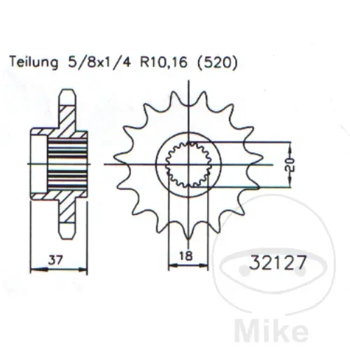 Esjot přední ozubené kolečko 17Z typ řetězu 520 jemné ozubení vnitřní rozteč 21.4/25 AEON COBRA 125 RS   2WD 03-06, COBRA 180 RS  2WD 02-03, OVERLAND