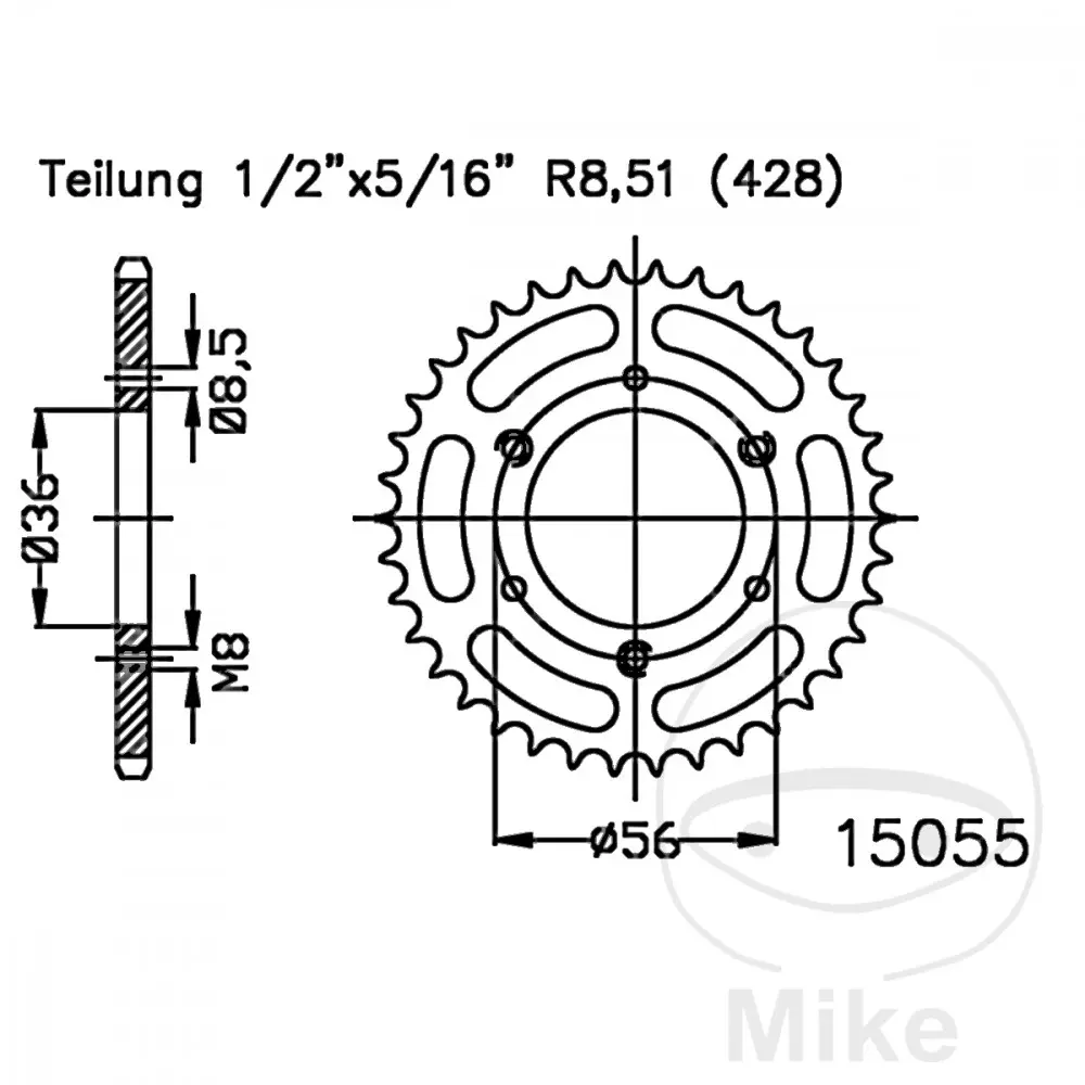 Esjot rozeta 35Z typ 428 černá Vnitřní průměr 036 rozteč děr 056 ADLY/HER CHEE/HERKULES ATV 50 V 04-05, CHEE/HERKULES ATV 50 MOD155 04-06,