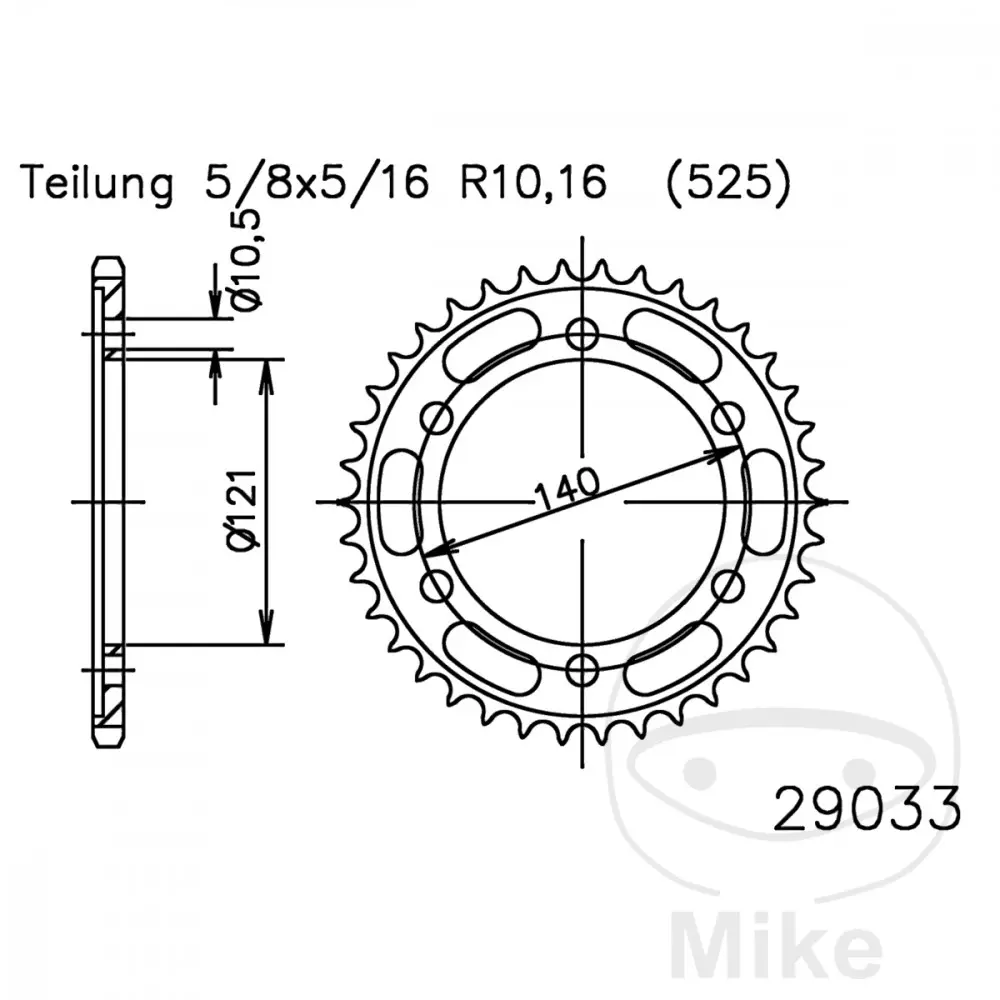 Esjot rozeta 45Z pro řetěz 525 černá vnitřní průměr 121 rozteč děr 140 CAGIVA RAPTOR 650 01-04, RAPTOR 650 IE 05-08, V-RAPTOR 650 01-05, MOTO MORINI