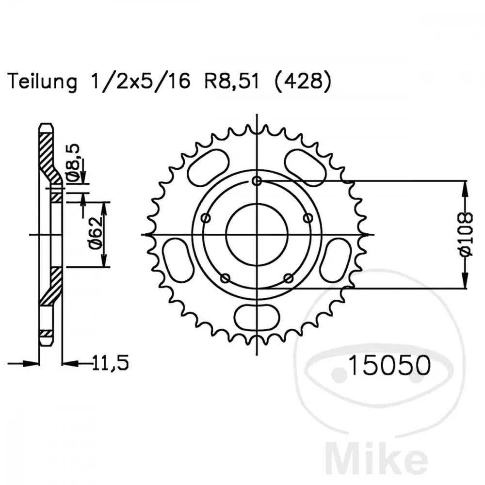 Esjot rozeta 53Z pro řetěz 428 vnitřní průměr 062 rozteč děr 108 SACHS X-ROAD 125 05-06, XTC 125 4T 02-07 ( )