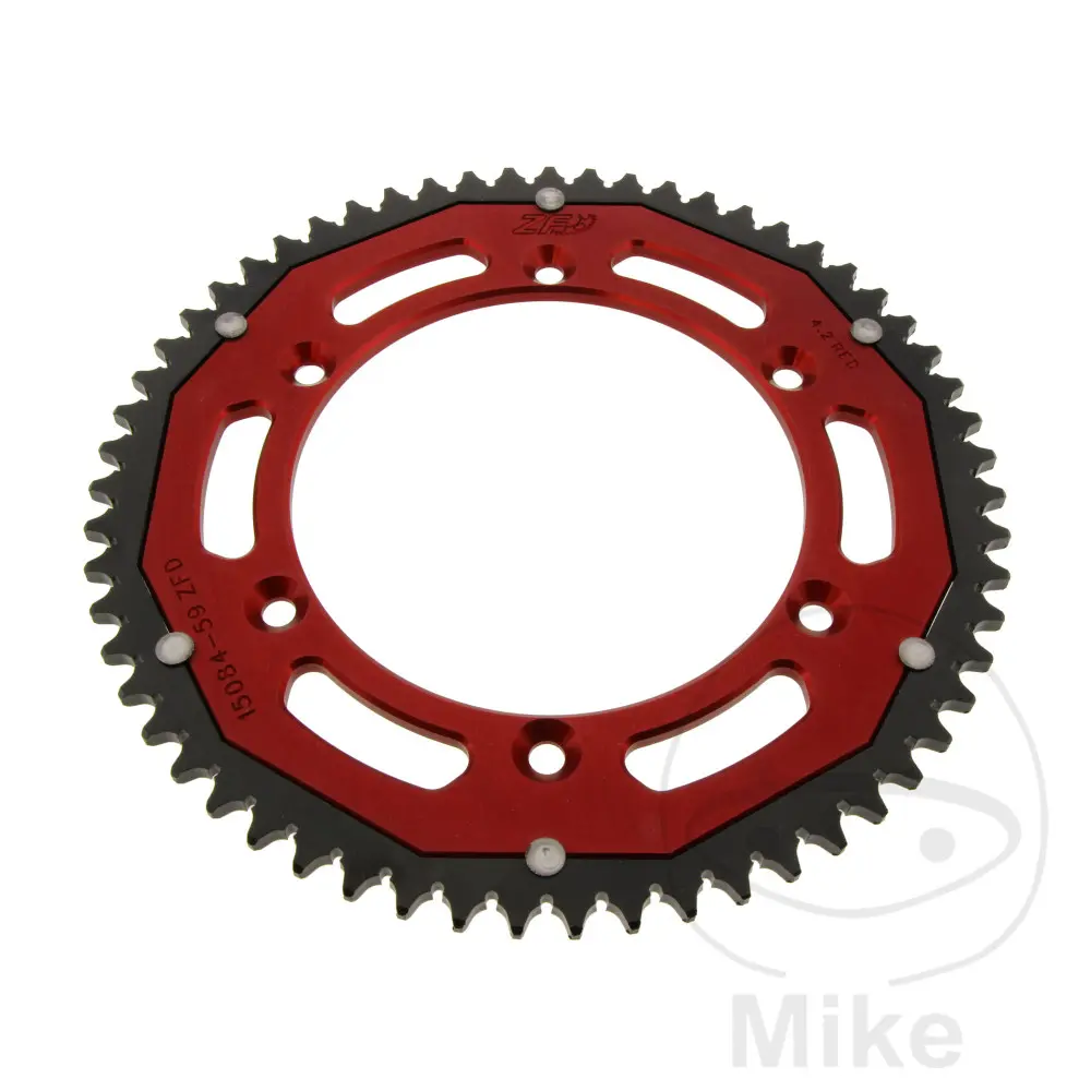 ZF Sprockets rozeta DUA 59Z pro řetěz 428 červená ZF vnitřní průměr 136 rozteč děr 156 HUSQVARNA SMR 125 4T 11-13, SMS4 125 4T 11, TE 125 4T 11-13, TE