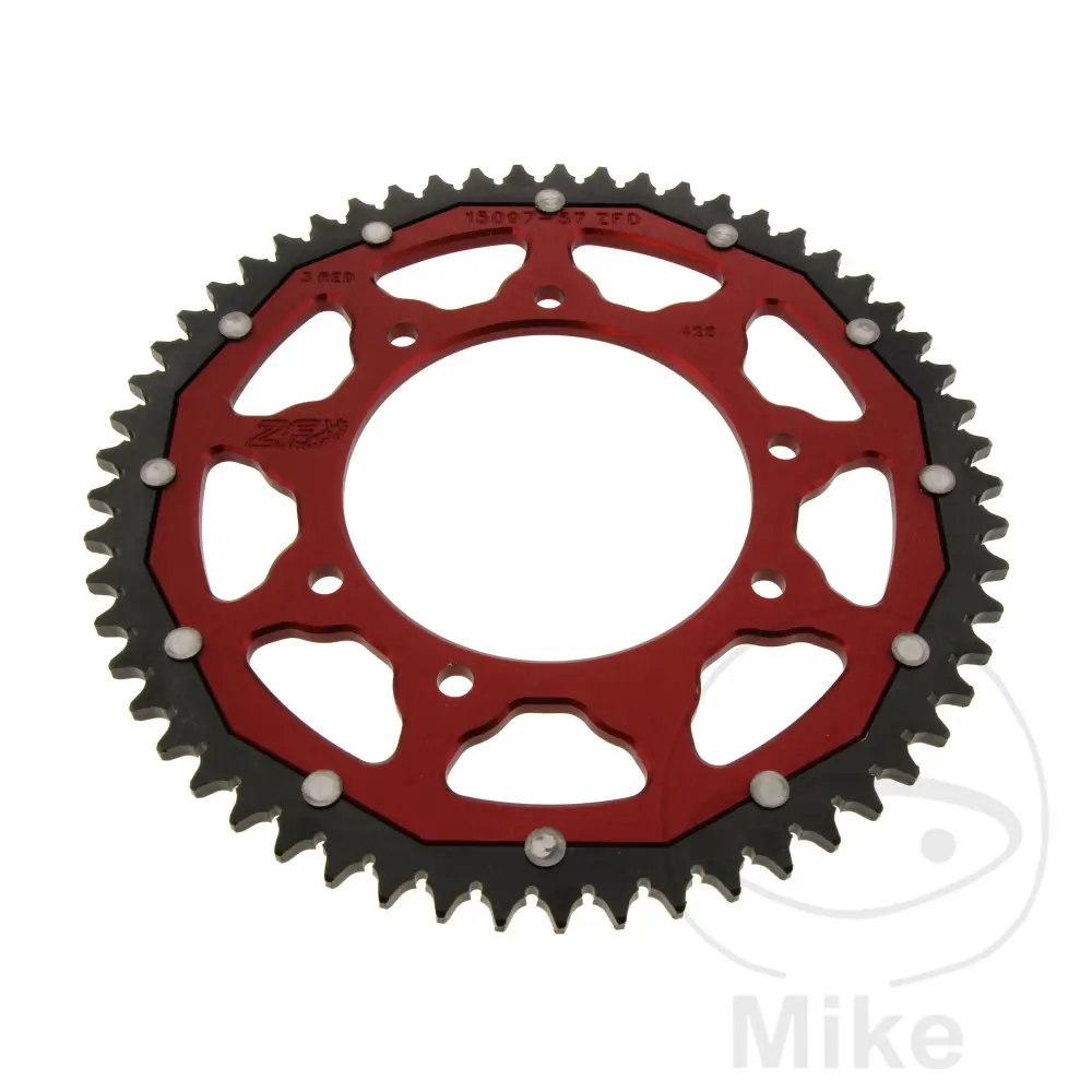 ZF Sprockets rozeta DUA 57Z pro řetěz 428 červená ZF vnitřní průměr 105 rozteč děr 125 APRILIA RX 125 4T  ABS 18-20, RX 125 4T  ABS EURO5 21-24, RX