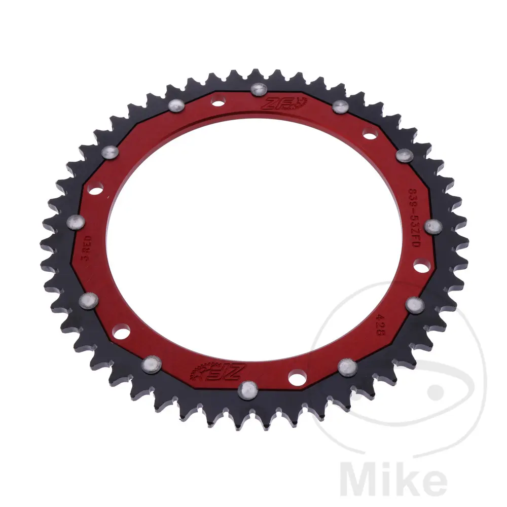 ZF Sprockets rozeta DUA 53Z pro řetěz 428 červená ZF vnitřní průměr 152 rozteč děr 175 YAMAHA DT 125 RE 04-06, DT 125 RE MX EVERTS 05-06, DT 125 X