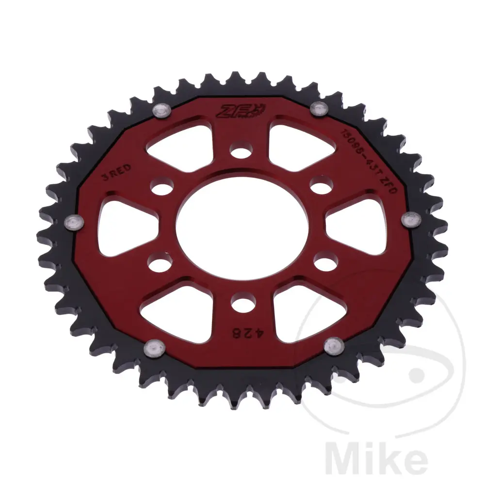 ZF Sprockets rozeta DUA 43Z pro řetěz 428 červená ZF vnitřní průměr 058 rozteč děr 082 BENELLI BN 125  CBS 18-25, TNT 125 TORNADO NAKED CBS 17-25,