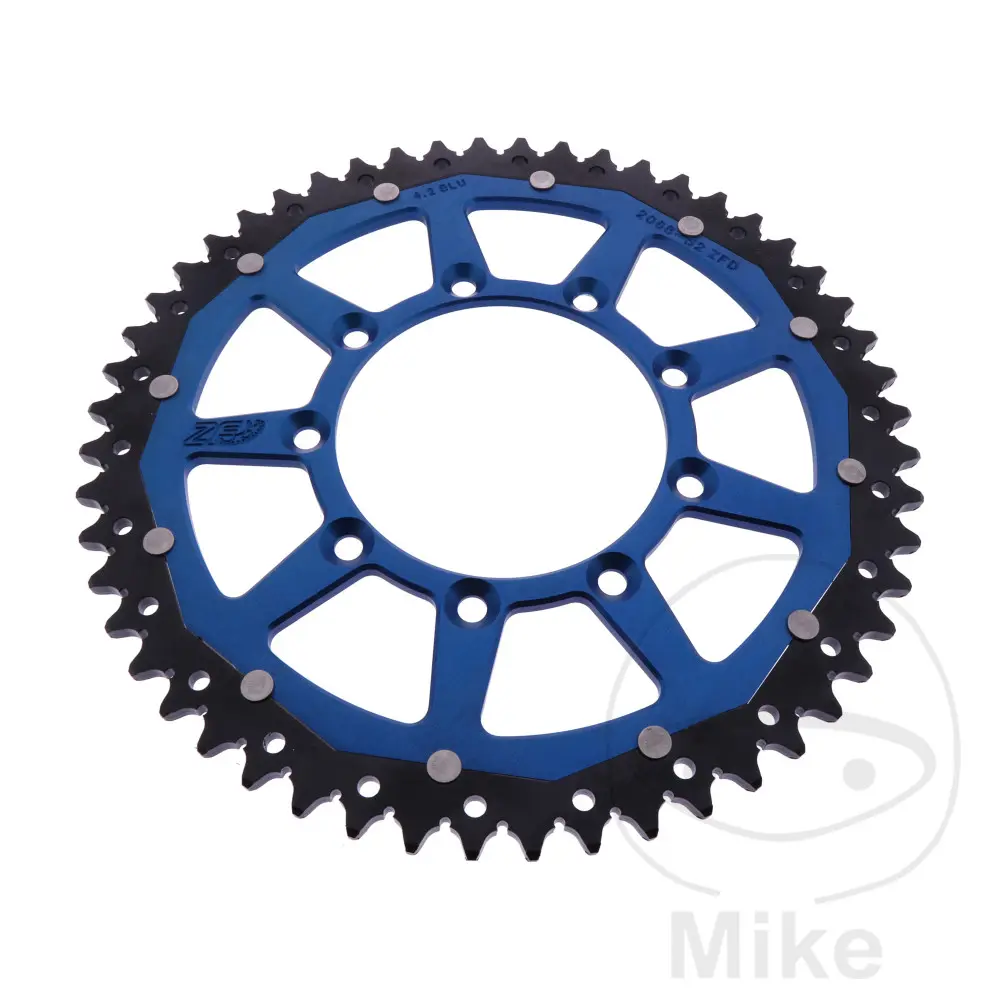 ZF Sprockets rozeta DUA 52Z pro řetěz 520 modrá ZF vnitřní průměr 105 rozteč děr 124 TM RACING EN 125 05-19, RACING EN 125 F I 20-24, RACING EN 125 F