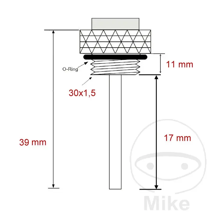 JMP ukazatel teploty oleje 30X1.5MM KAWASAKI EL 250 ELIMINATOR 88-95, EN 450 LTD 85-89, EN 500 90-03, ER 500 TWISTER 97-06, GPX 600 R 88-99, GPX 750 R