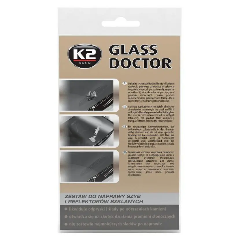 K2 GLASS DOCTOR 0,8 ml - sada na opravu čelního skla a světlometů