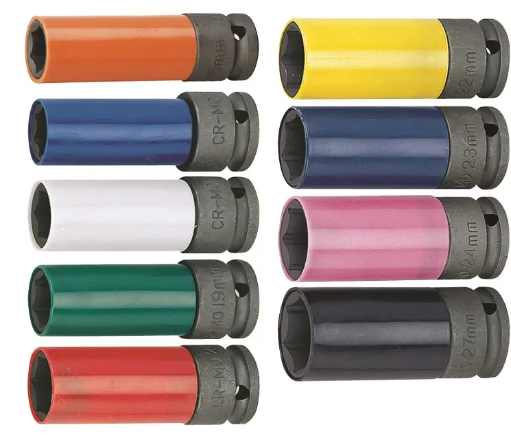 Nástrčné hlavice 1/2", s krytkou na ALU, pro rázové utahováky, 15-27mm - JONNESWAY, Velikost: 19 mm