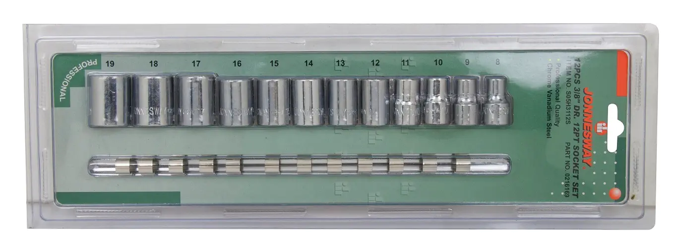 Sada nástrčných hlavic 3/8", 12hranné, 8 - 19 mm, 12 kusů - S05H3112S