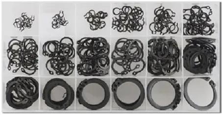 Pojistné kroužky na hřídele - vnější segrovky, průměr 3 - 32 mm, sada 300 kusů