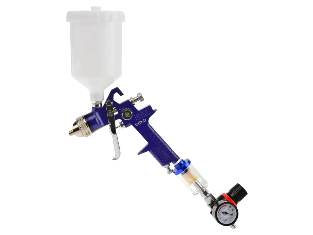 Stříkací pistole HVLP, tryska 1.4 mm, objem 600 ml, regulátor tlaku a odlučovač vody