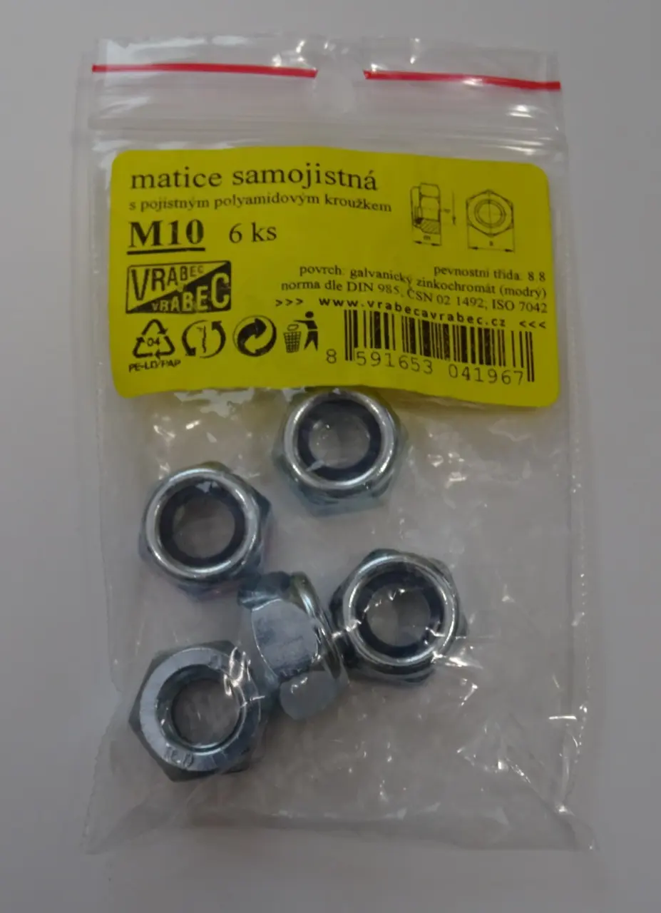 Matice 6hranné samojisticí DIN 985, pozinkované, různé rozměry, Velikost: M8x1.25 mm