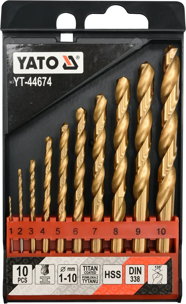 Sada vrtáků do železa HSS-TIN 10 kusů 1-10 mm YATO YT-44674