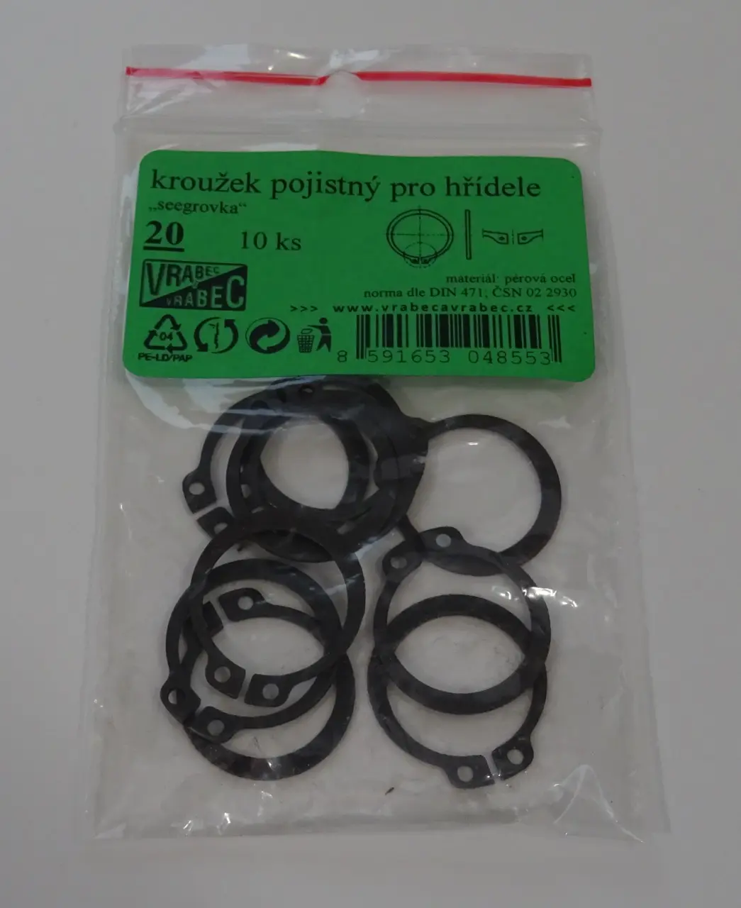Pojistné kroužky na hřídele - vnější segrovky DIN 471, různé rozměry, Pro hřídel průměru: 18 mm