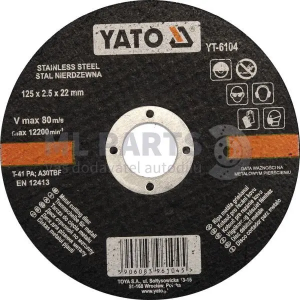 Yato Kotouč řezný na kov 125 x 22 x 2,5 mm INOX, YT-6104