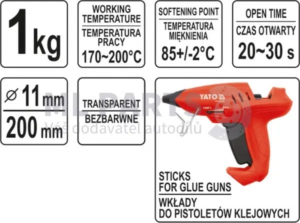 klej termotopliwy 11,2x200mm 1kg - bezbarwny