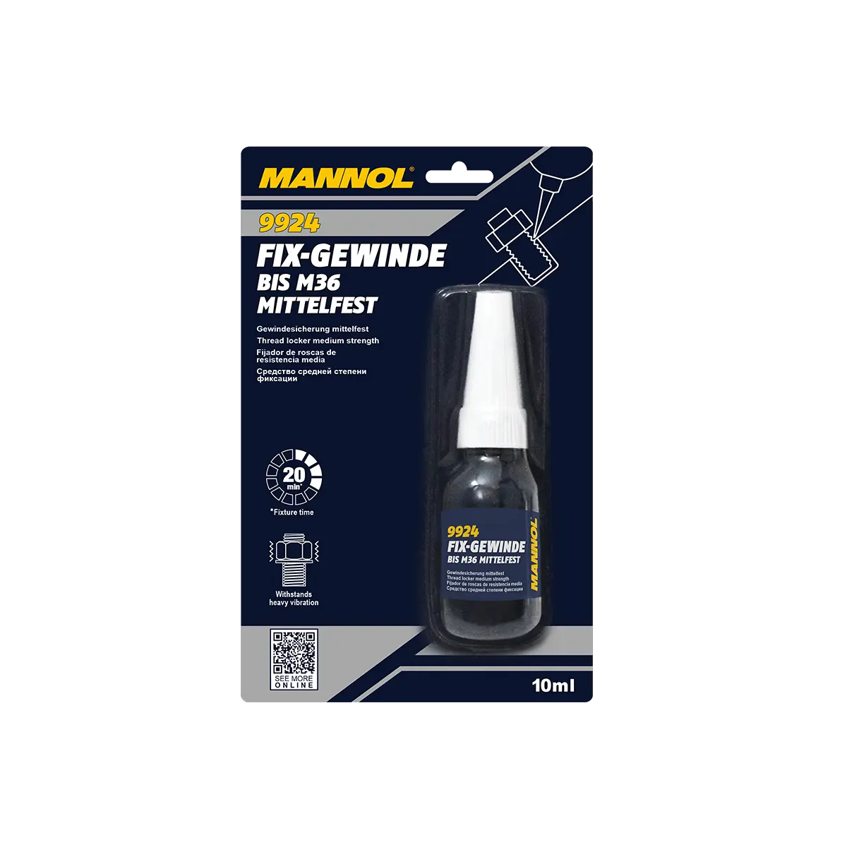 MANNOL 9924 Fix-Gewinde Mittelfest, 10ml - Fixátor šroubových spojů, střední
