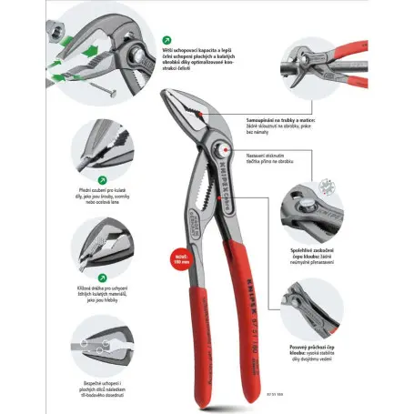 Instalatérské SIKO kleště, rozsah 42 mm, délka 180 mm - KNIPEX Cobra 87 01 180