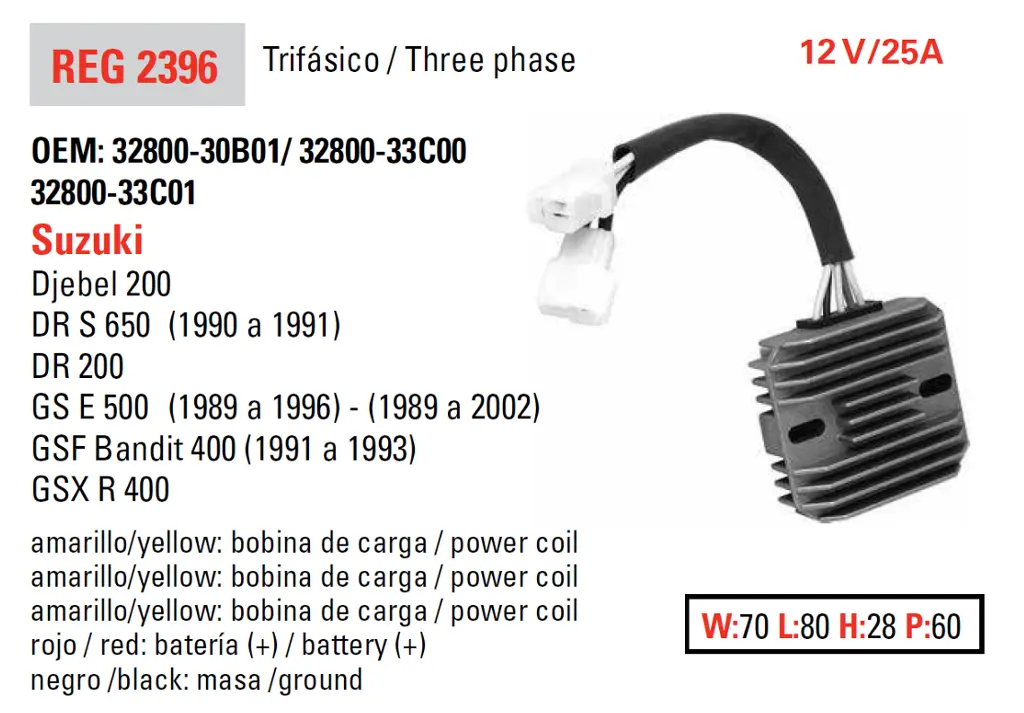 DZE regulátor napětí SUZUKI GSF 400 BANDIT 90-94; GS 500E 89-02; DR 650S 90-91 (ESR170) (32800-33C00) ( )