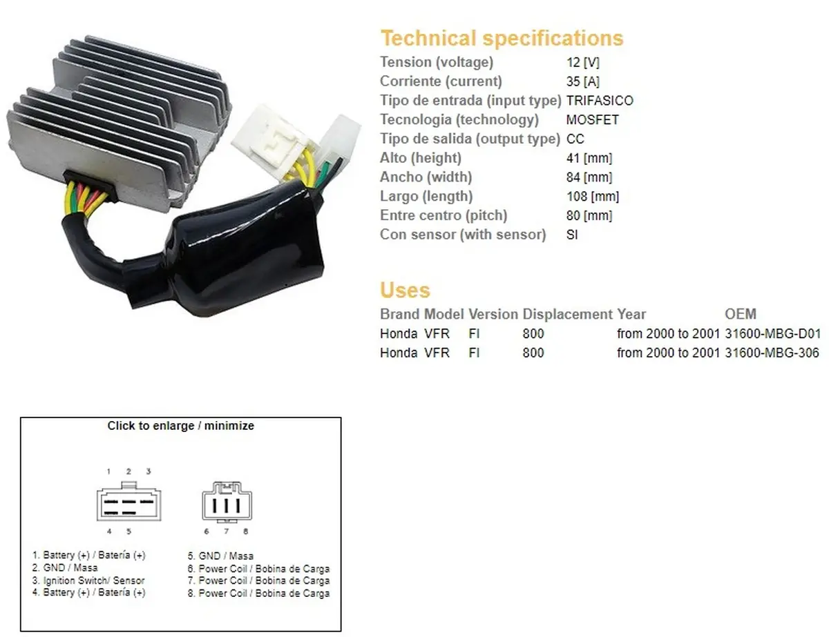 DZE regulátor napětí HONDA VFR 800 FI 00-01 (35A) (3160-MBG-D01) (ESR691) ( )