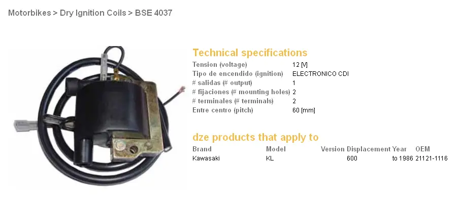 DZE zapalovací cívka KAWASAKI KLR 600 84-94 (21121-1116) ( )