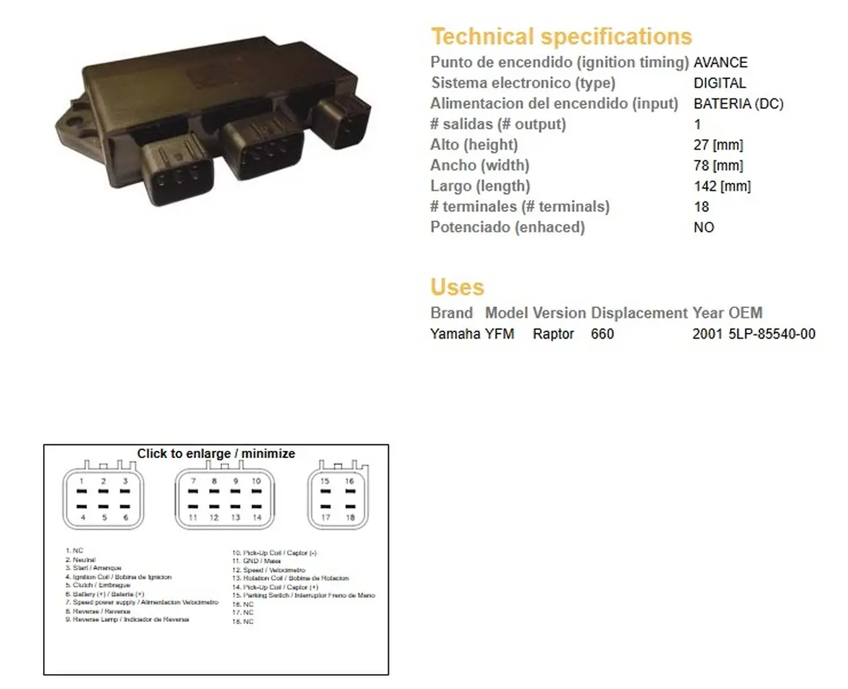 DZE jednotka zapalování CDI YAMAHA YFM 660 RAPTOR 01 (OEM-5LP-85540-00) ( )