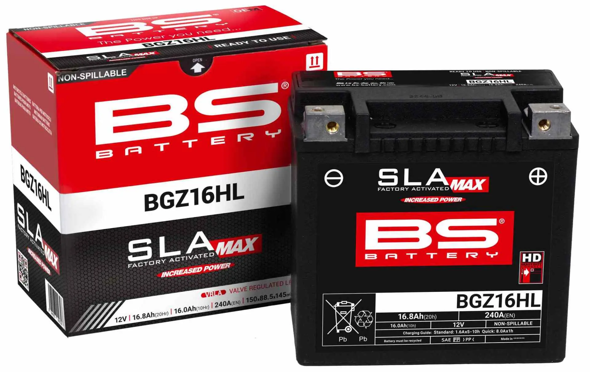 BS akumulátor BGZ16HL MAX (FA) (YTX14HL,YTX14L,YTX14L-BS) 12V 16AH 150X88,5X145 bezúdržbový - plněný (zvýšený startovací proud) (240A)