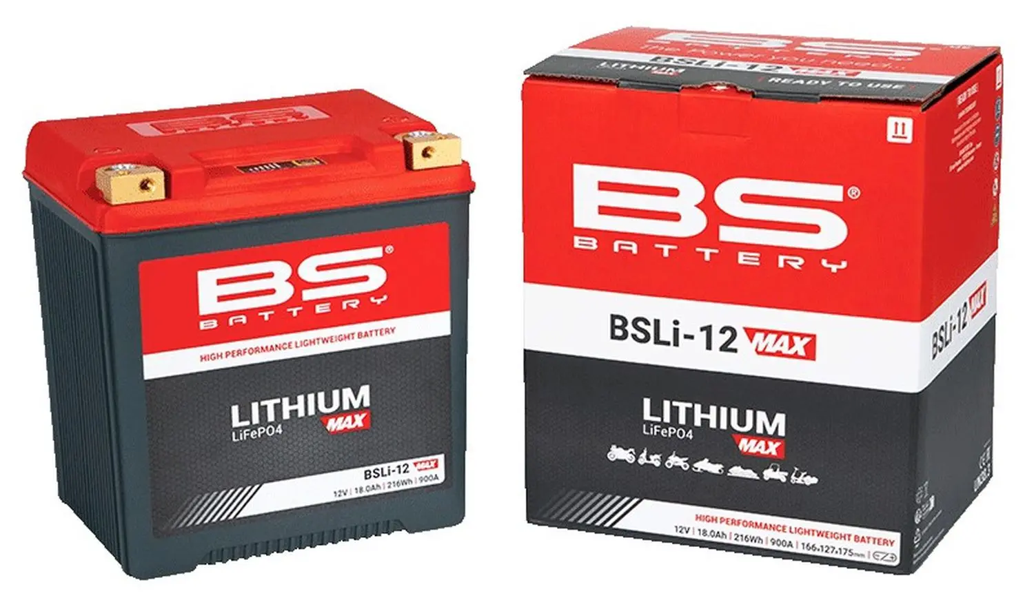 BS akumulátor lithium-iontový s indikátorem nabití LIFEPO4 BSLI-12 MAX (166X127X175) (12,8V, 900A, 216WH, 18AH)