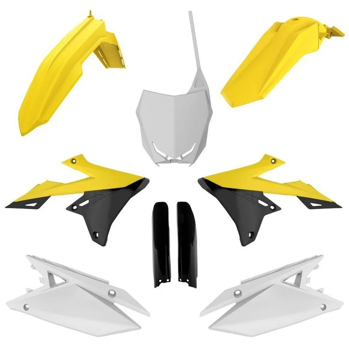 POLISPORT kompletní sada plastů (FULL KIT) SUZUKI RMZ 250 19-25; RMZ 450 18-25 v sadě tabulka přední (8666100002) a kryty tlumičů (8398300002) barva