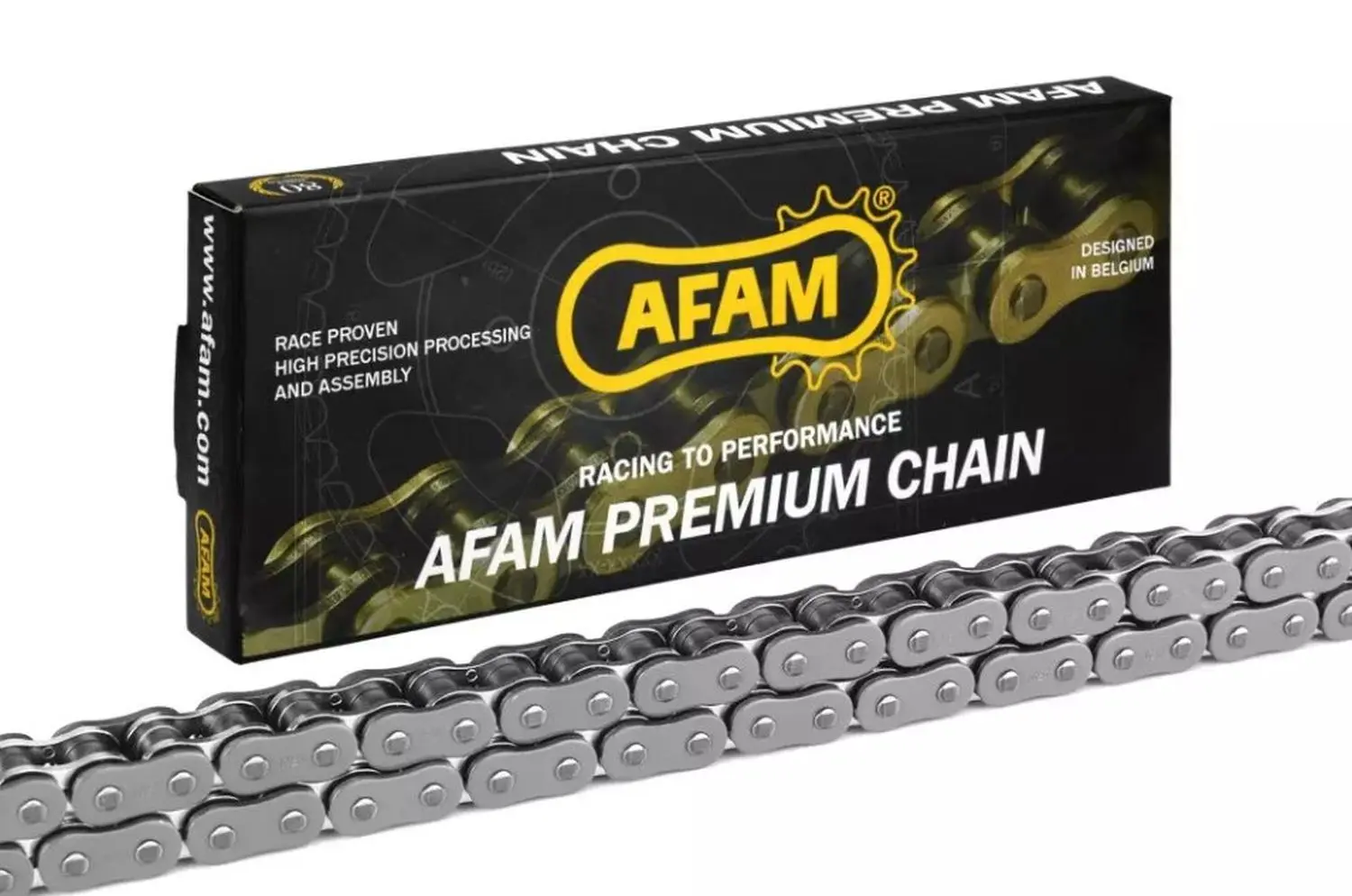 AFAM hnací řetěz ROAD / OFF ROAD zesílený XS-RING A428XMR2-G 136L (125-250ccm) (spojka) barva zlatá ( )