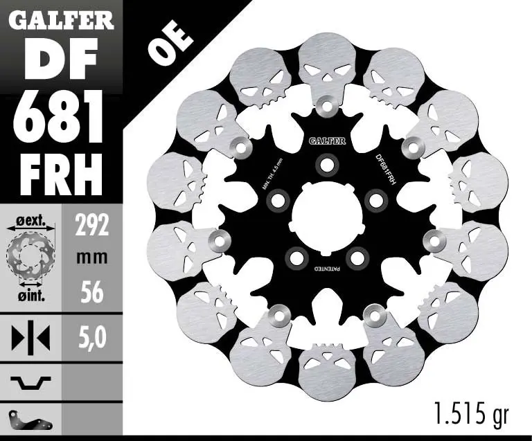 GALFER přední / zadní brzdový kotouč HARLEY-DAVIDSON (292X56X5) plovoucí SKULL (motiv lebky) ( )