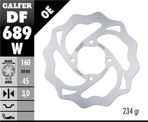 GALFER brzdový kotouč zadní KTM 65 SX 98-22, GAS GAS MC 65 21-22 (160X45X3) (4X6,5mm) WAVE ( )