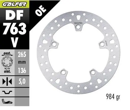 GALFER brzdový kotouč zadní BMW F 650GS 800/ K1200/ R1200 (265X136X5) (NG1045) ( )
