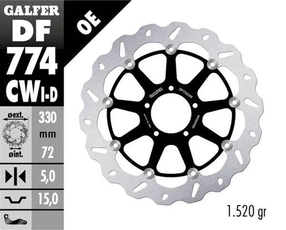 GALFER přední brzdový kotouč DUCATI 1098 07-08; 1198S/R 09-; 1103/1199/1299 PANIGALE 12-; MULTISTRADA 1103 V4 21-23 (levý) (WAVE FLOATING)