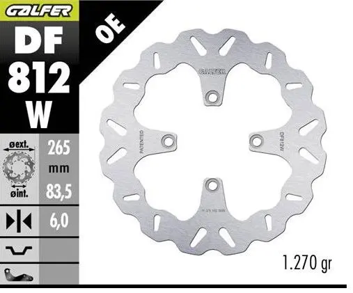 GALFER brzdový kotouč zadní DUCATI DIAVEL 1200/1260 11-; MULTISTRADA 1200/1260 15-; X DIAVEL 1200/1260 19 (WAVE DISC) (265X83,5X6mm) ( )