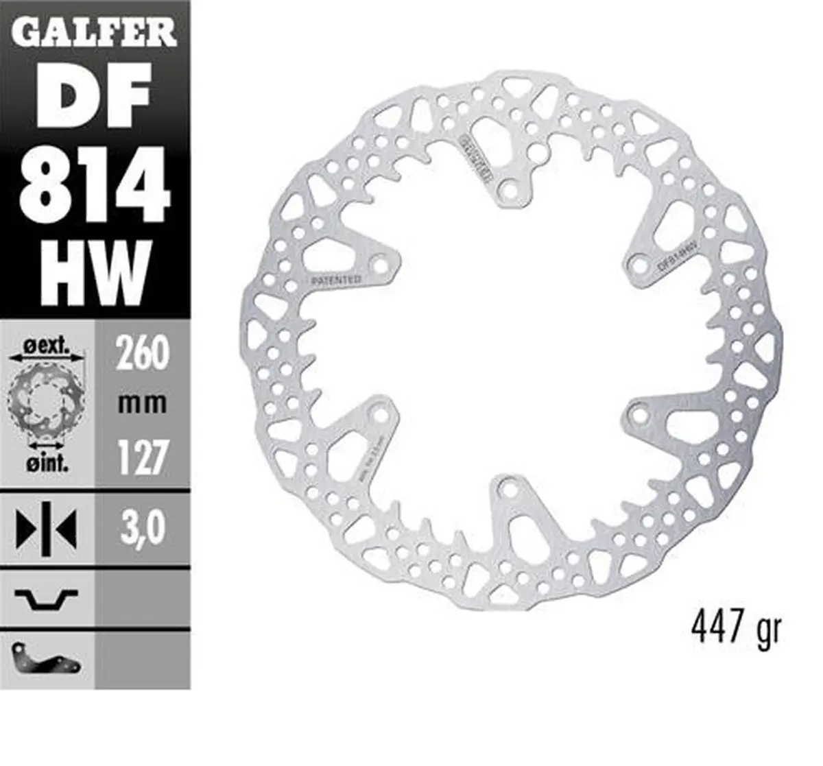 GALFER přední brzdový kotouč BETA 250RR 12-24; 300RR 13-24; 350RR 13-24; 400/430/450/480/498 13-24; X-TRAINER 15-24 (260X127X3mm) SHARK ENDURO MX ( )