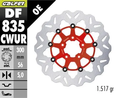 GALFER přední brzdový kotouč HARLEY-DAVIDSON (300X56X5) plovoucí barva červená ( )