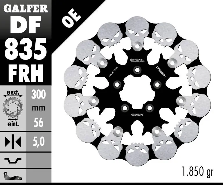 GALFER přední brzdový kotouč HARLEY-DAVIDSON (300X56X5) plovoucí SKULL (motiv lebky) ( )