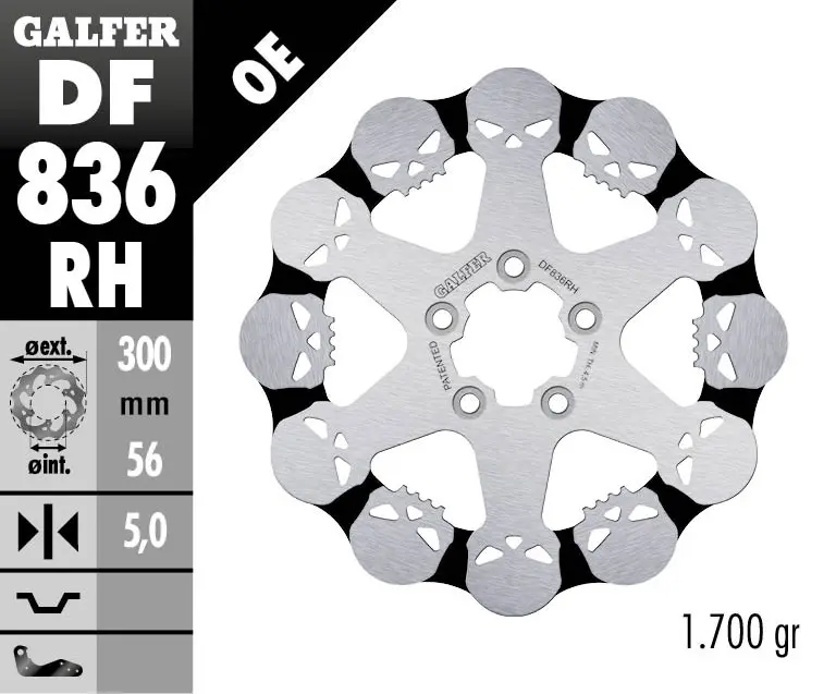 GALFER brzdový kotouč zadní HARLEY-DAVIDSON (300X56X5) SKULL (motiv lebky) ( )