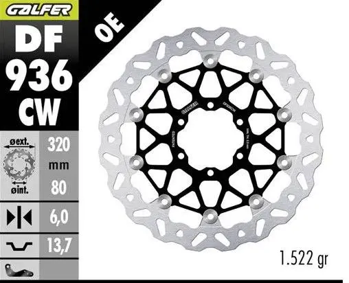 GALFER přední brzdový kotouč BMW M 1000R 23-; M 1000RR 21-; M 1000XR 24-; S 1000R 21- ; S 1000RR 19-; S 1000XR 20- (WAVE FLOATING) (320X80X5mm) ( )