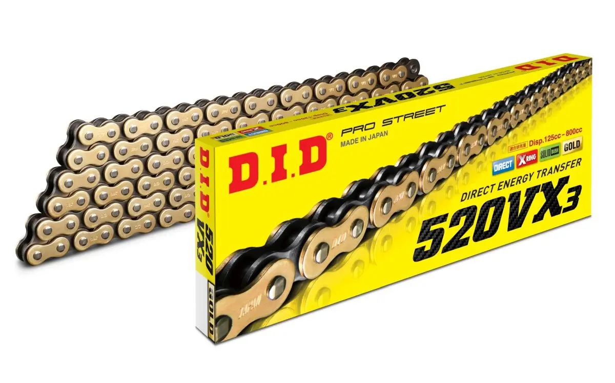 DID hnací řetěz 520VX3GB-100 (100 článků) X-RING zlatý rozpojený + spona ( )