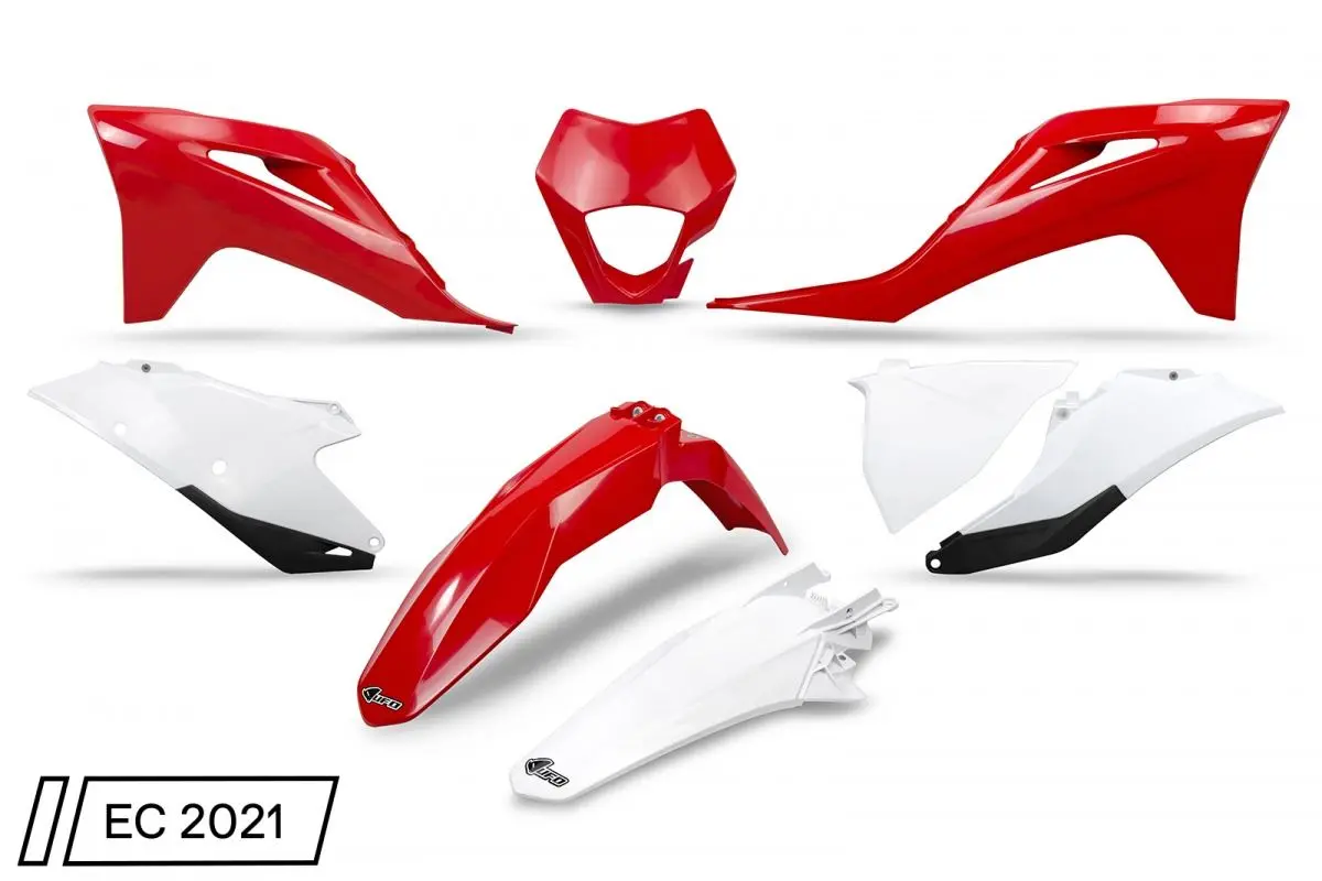 UFO kompletní sada plastů GAS GAS EC / EC-F 250 / 300 / 350 21-23 s krytem světla barva OEM (červená/bílá) ( )