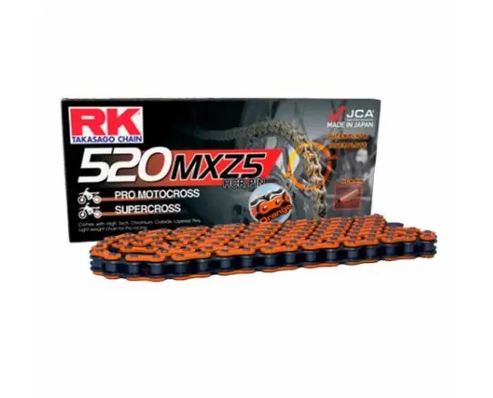 RK hnací řetěz (MOTOCROSS) 520MXZ5-120 spona (CL) v sadě barva oranžová (objem: do 500 ccm) ( )