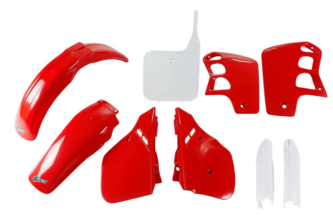 UFO kompletní sada plastů (FULL KIT) s kryty tlumičů HONDA CR 500 89-90 barva OEM (červená/bílá) (HO091E999) ( )
