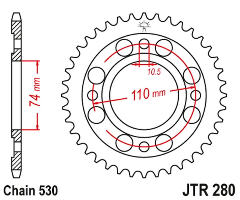 JT zadní řetězové kolečko HONDA CB 500 T '75-77' (28033JT) (řetěz 520) ( )