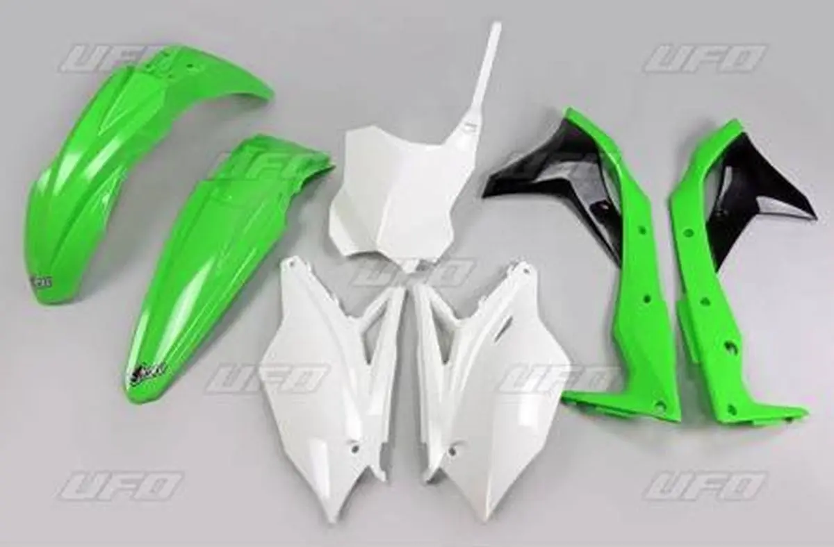 UFO kompletní sada plastů KAWASAKI KXF 250 18-20 barva OEM 19 (bílá/zelená) (KA225E999A) ( )