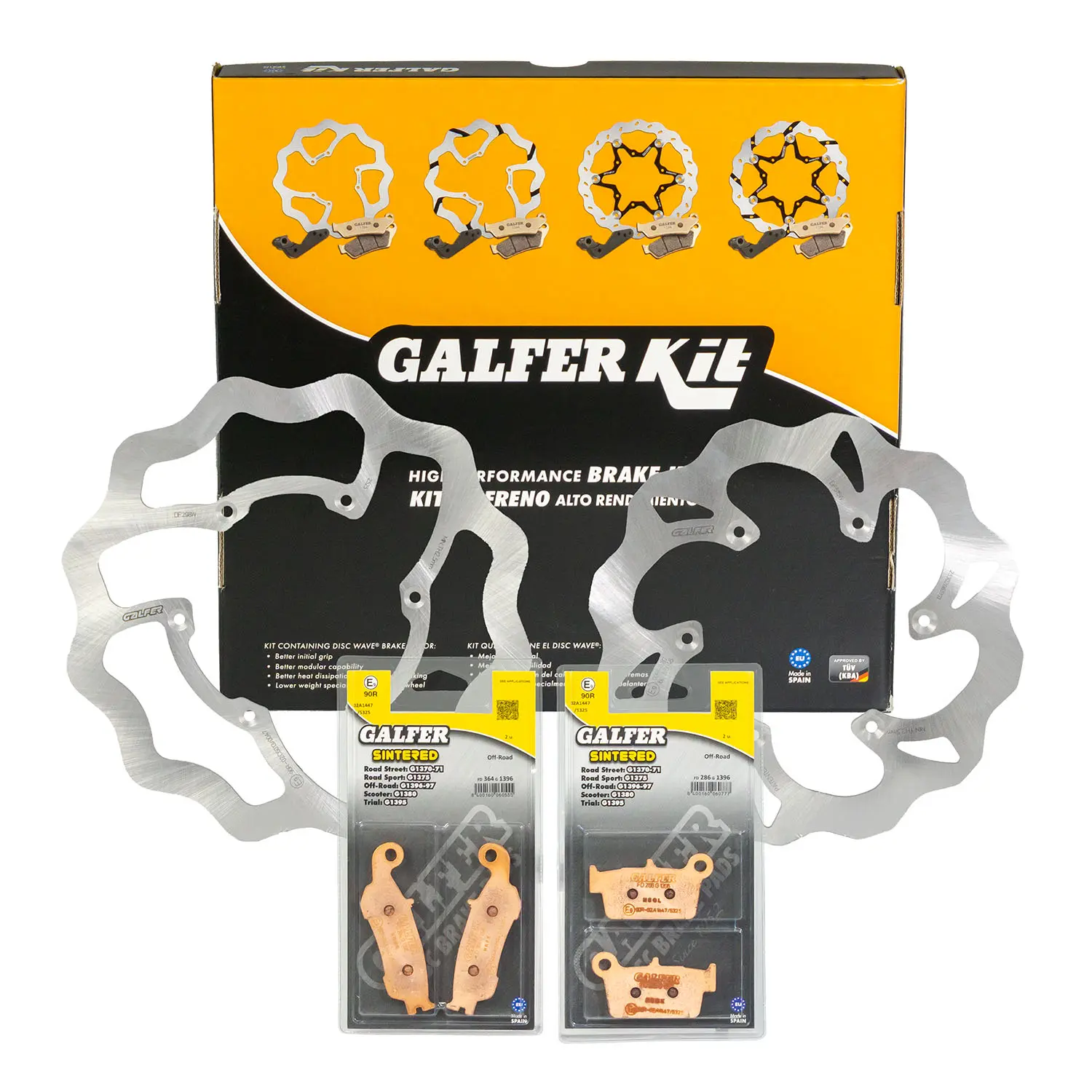 GALFER sada YAMAHA YZ 125/250 18-21; YZ 250F 18-20; YZ 450F 18-19; FANTIC XE 125 21-; XX 125 20- (brzdové kotouče a destičky vpředu a vzadu) ( )