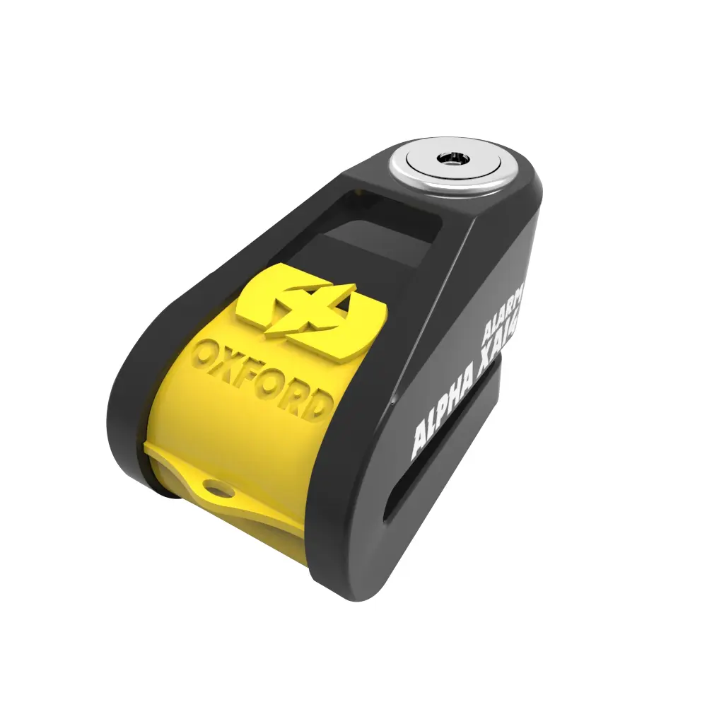 OXFORD zámek brzdového kotouče s alarmem ALPHA XA14 barva černá/žlutá fluorescenční (PIN 14mm) ( )