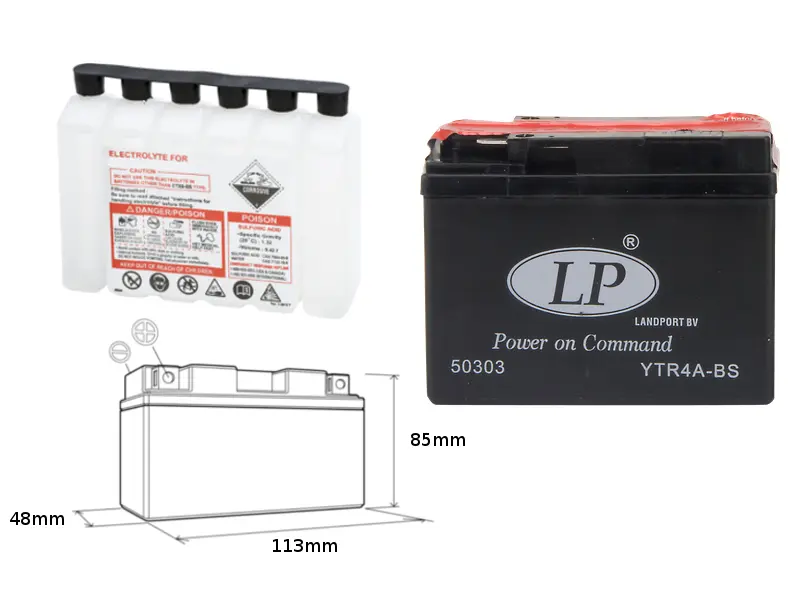 LANDPORT akumulátor YTR4A-BS (MA LTR4A-BS) 12V 2,3AH 113X49X85 bezúdržbový - elektrolyt zvlášť (12) UE48 ( )
